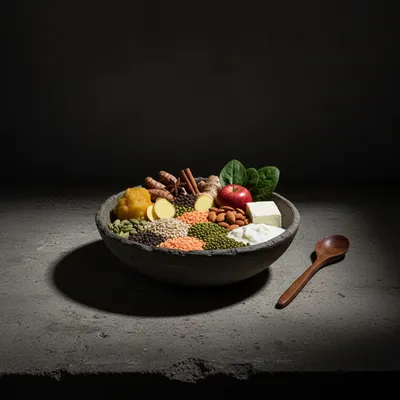 Ayurvedisch dieet: Vers, seizoensgebonden voedsel, Kruiden en specerijen, Ghee, Groenten en fruit, Volkoren granen