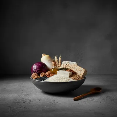 Boeddhistisch eetpatroon: Rijst, Groenten en fruit, Tofu, tempeh en andere sojaproducten, Peulvruchten, Noten en zaden