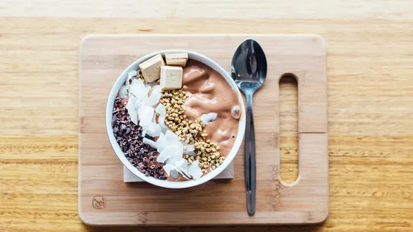 Flat lay healthy breakfast bowl